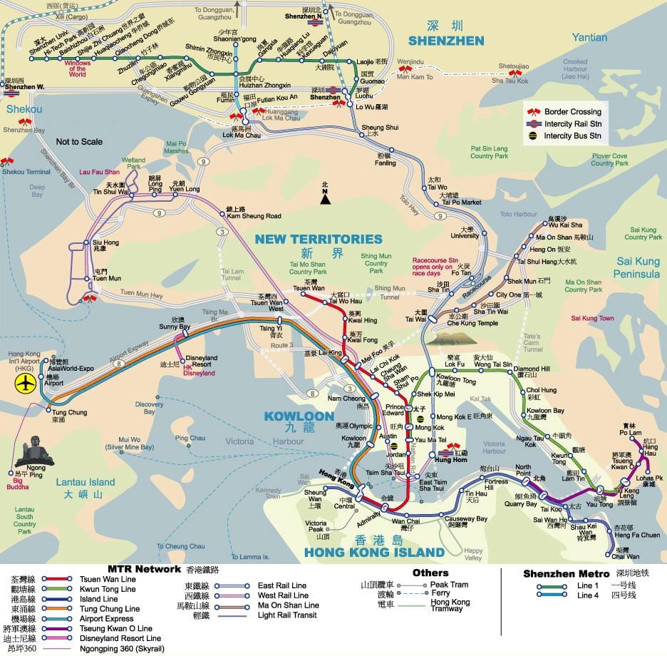 Hong Kong arată hartă în limba engleză