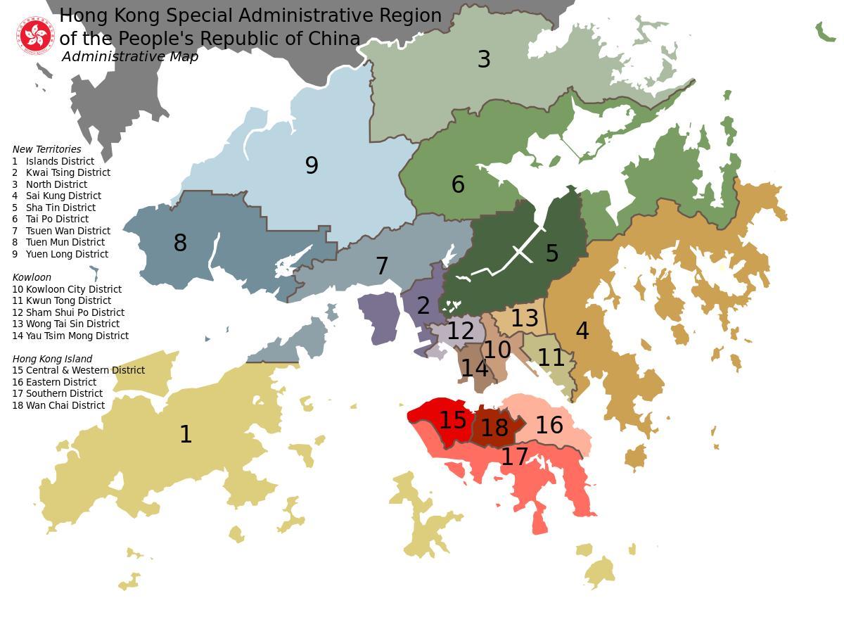 harta Hong Kong cartiere