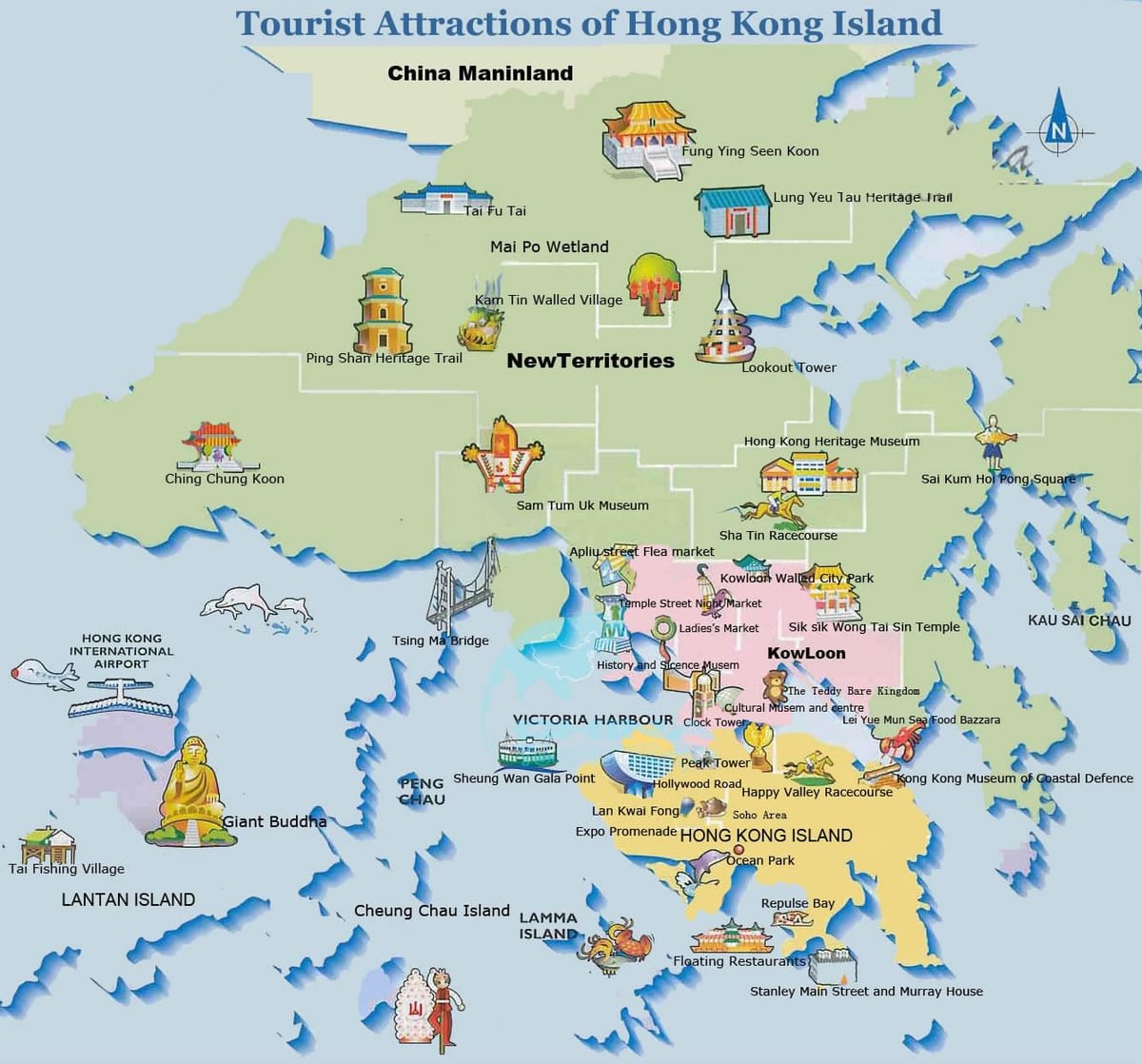 hartă turistică din Hong Kong